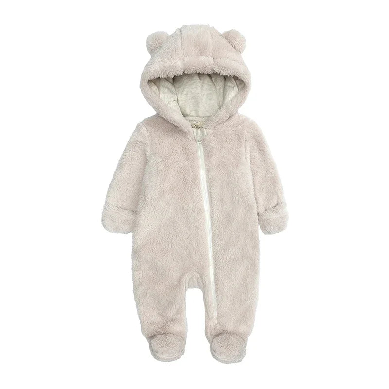 Barboteuse pour bébé de 0 à 24 mois, vêtements d'hiver pour nouveau-né, garçon et fille, body à fermeture éclair, ours en polaire, pyjama à capuche