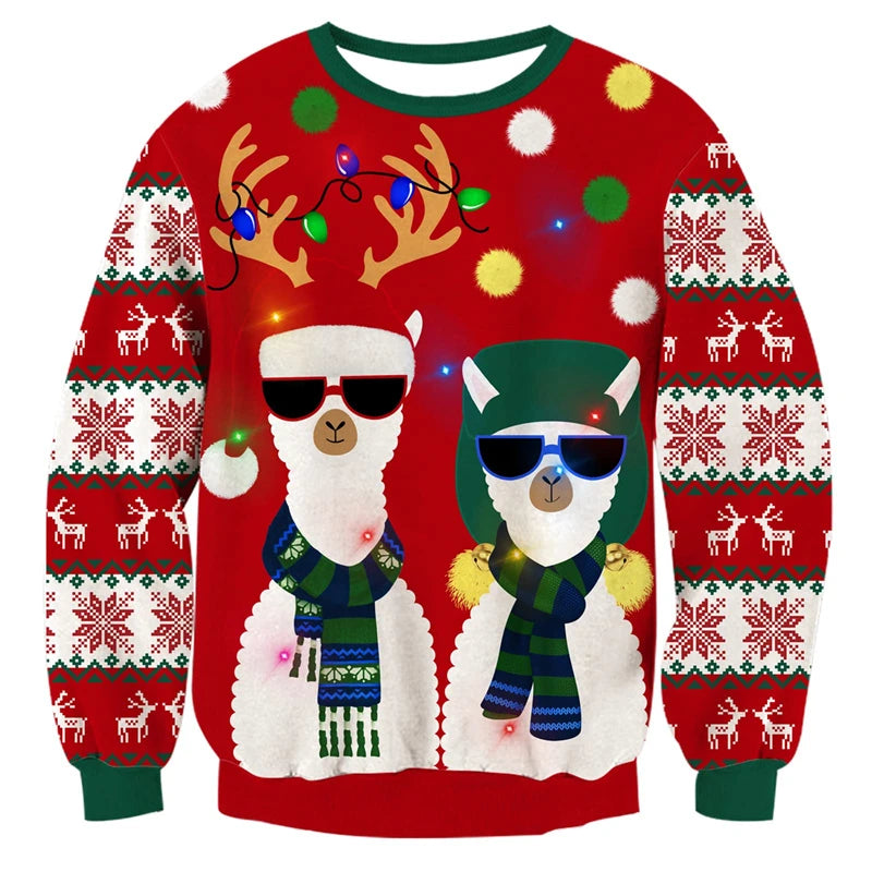 Sweat-shirt de noël en forme de renne du père noël pour hommes et femmes, pull à manches longues, nouvel an, fête de Festival, col rond