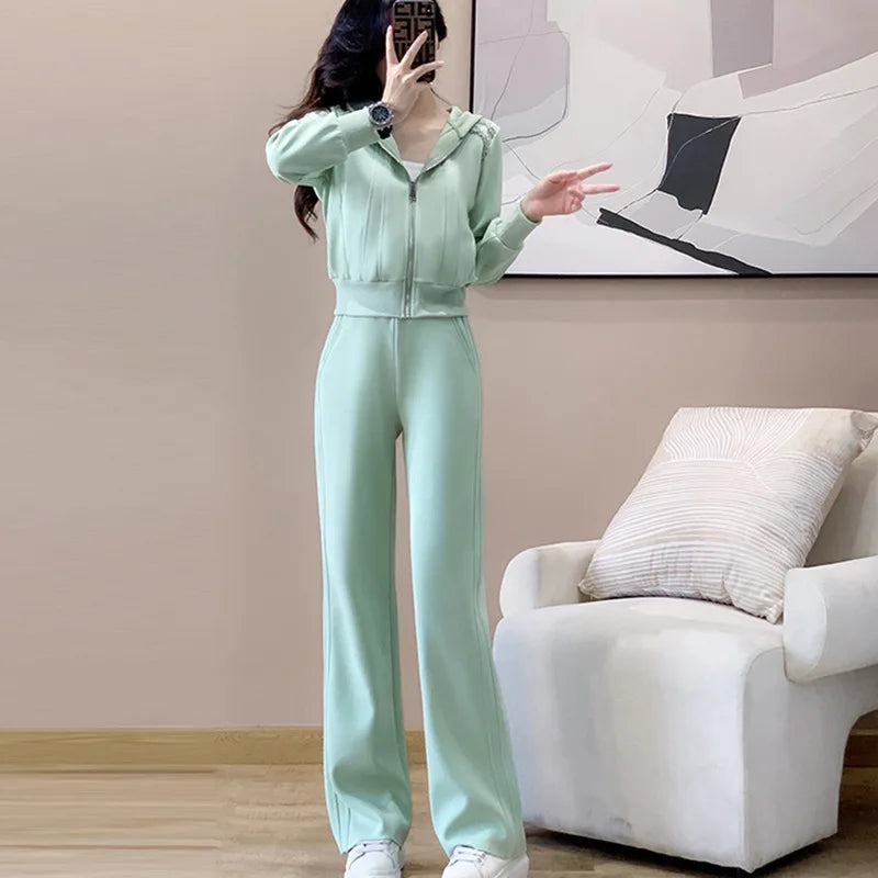 Ensemble de vêtements de sport décontractés pour femmes, sweat à capuche amincissant pour jeunes, tendance, deux pièces, en Polyester, manches longues, confortable, printemps automne