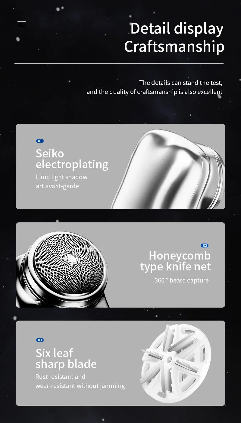 Mini electric shaver for men, wet and dry electric shaver, portable, pocket-sized, portable smart battery-powered tools for outdoor use