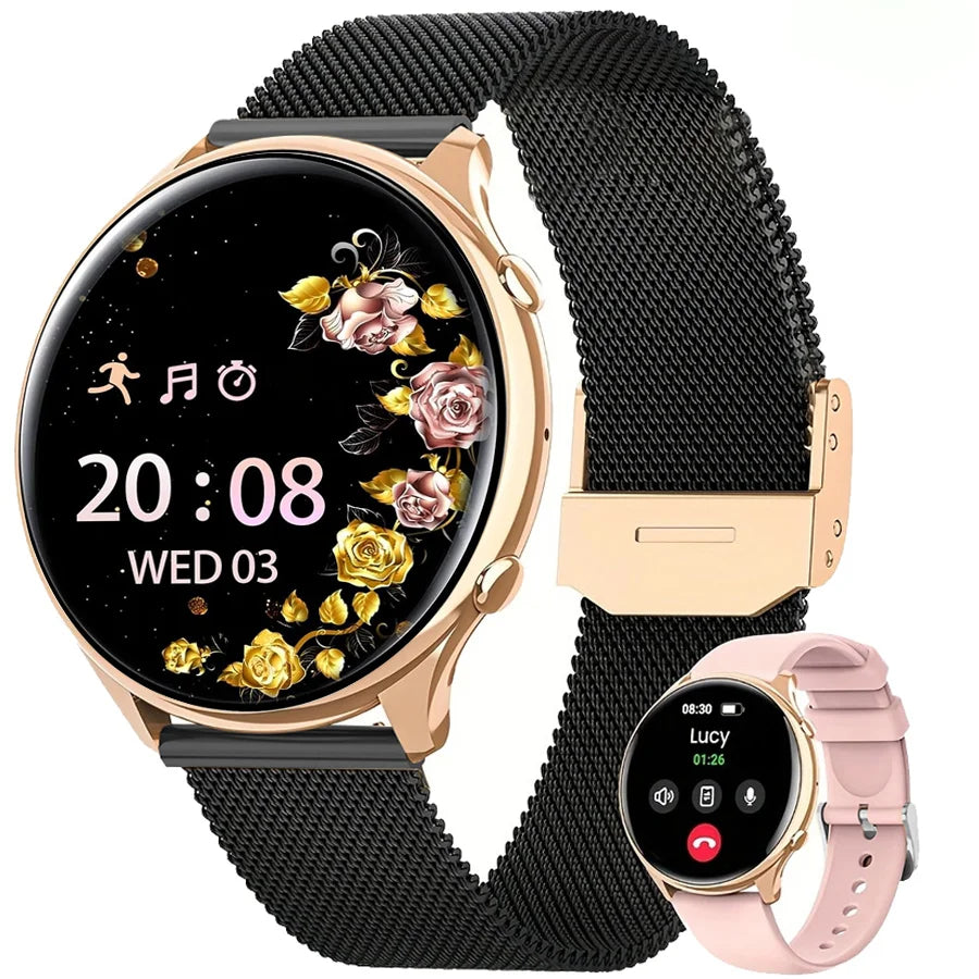 Montre intelligente pour femme avec fonction téléphone, écran tactile HD 1,39 pouces avec moniteur, cycle menstruel, surveillance du sommeil, pedom