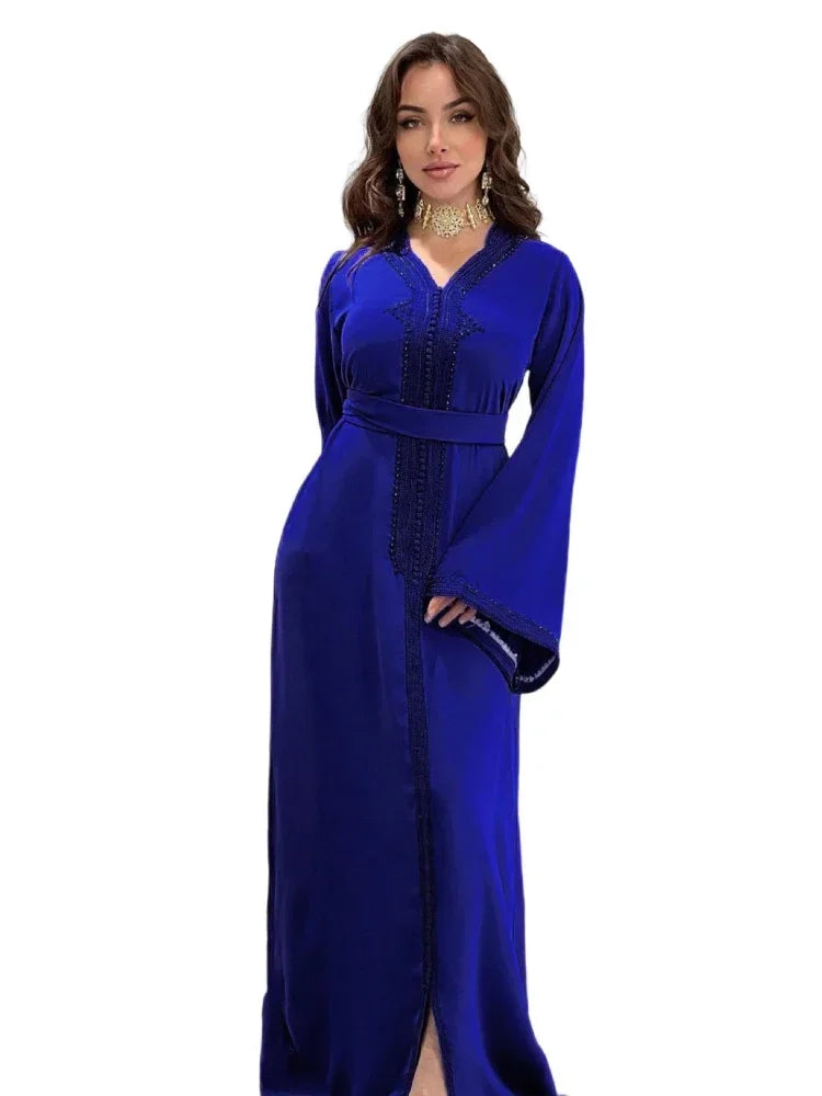 Jalabiya-Robe musulmane élégante pour femmes, caftan moyen, ceinture, Eid, Dubaï, Abaya islamique, Turquie, robes de soirée, Ramadan Abayas