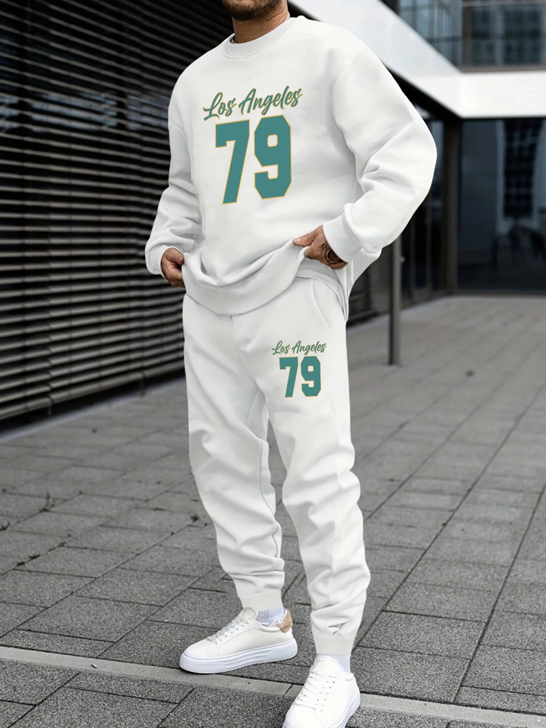 Los Angeles numéro 79 lettre imprimer homme sweat ensemble décontracté col rond pull automne polaire pantalons de survêtement doux Sport ensembles de hommes