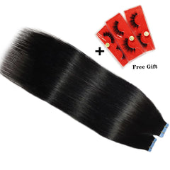 Bande dans les Extensions de cheveux humains droits Extensions adhésives de cheveux brésiliens trame de peau noir brun 100% vrais cheveux humains pour les femmes