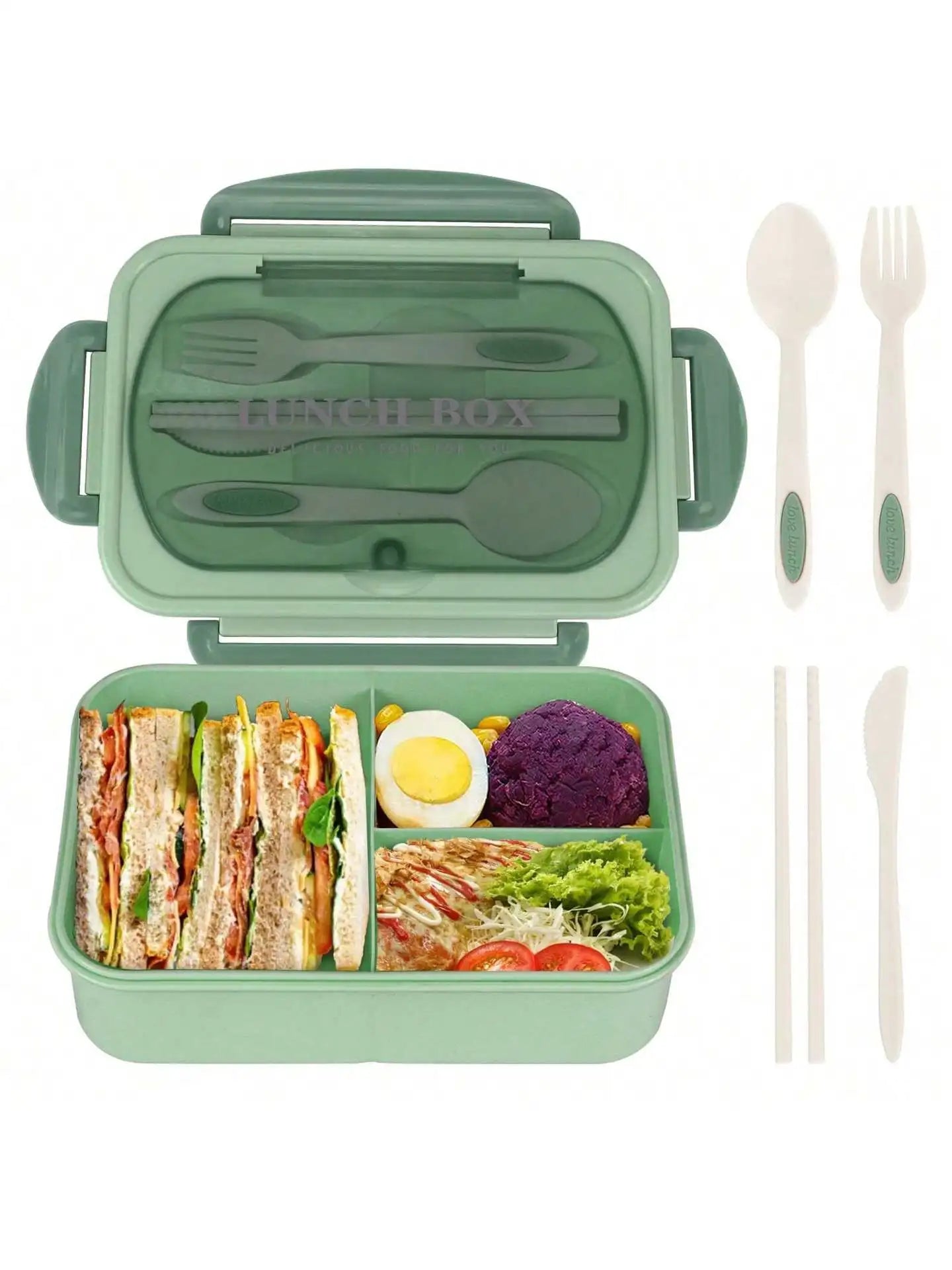 Boîte à Bento pour adultes, boîte à déjeuner avec 4 compartiments, ustensiles, pot à Sauce, doublures à muffins, passe au micro-ondes et au lave-vaisselle, retour à l'école, 1 pièce