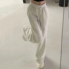 Pantalon de sport élastique pour femmes, basique, blanc, gris, noir, jambes larges, droit, polyvalent, taille haute, survêtement