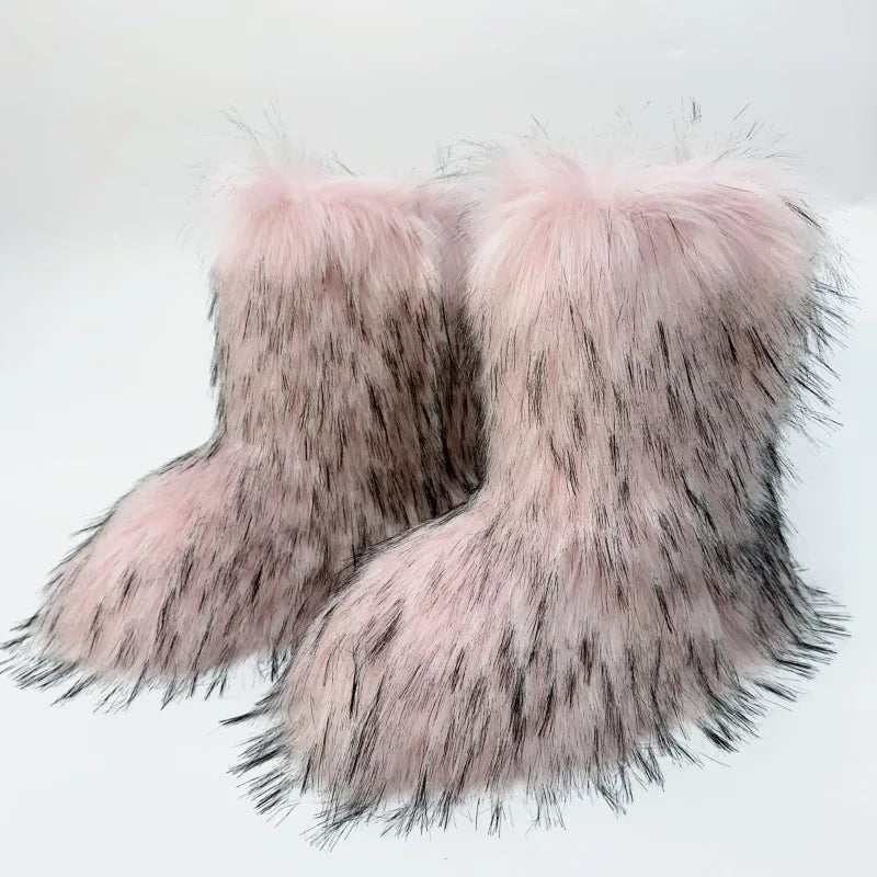 Bottes de neige mi-mollet en fourrure pour femmes et filles, chaussures en peluche chaudes, plate-forme extérieure, document solide, mignon, hiver, Y2K, 2023