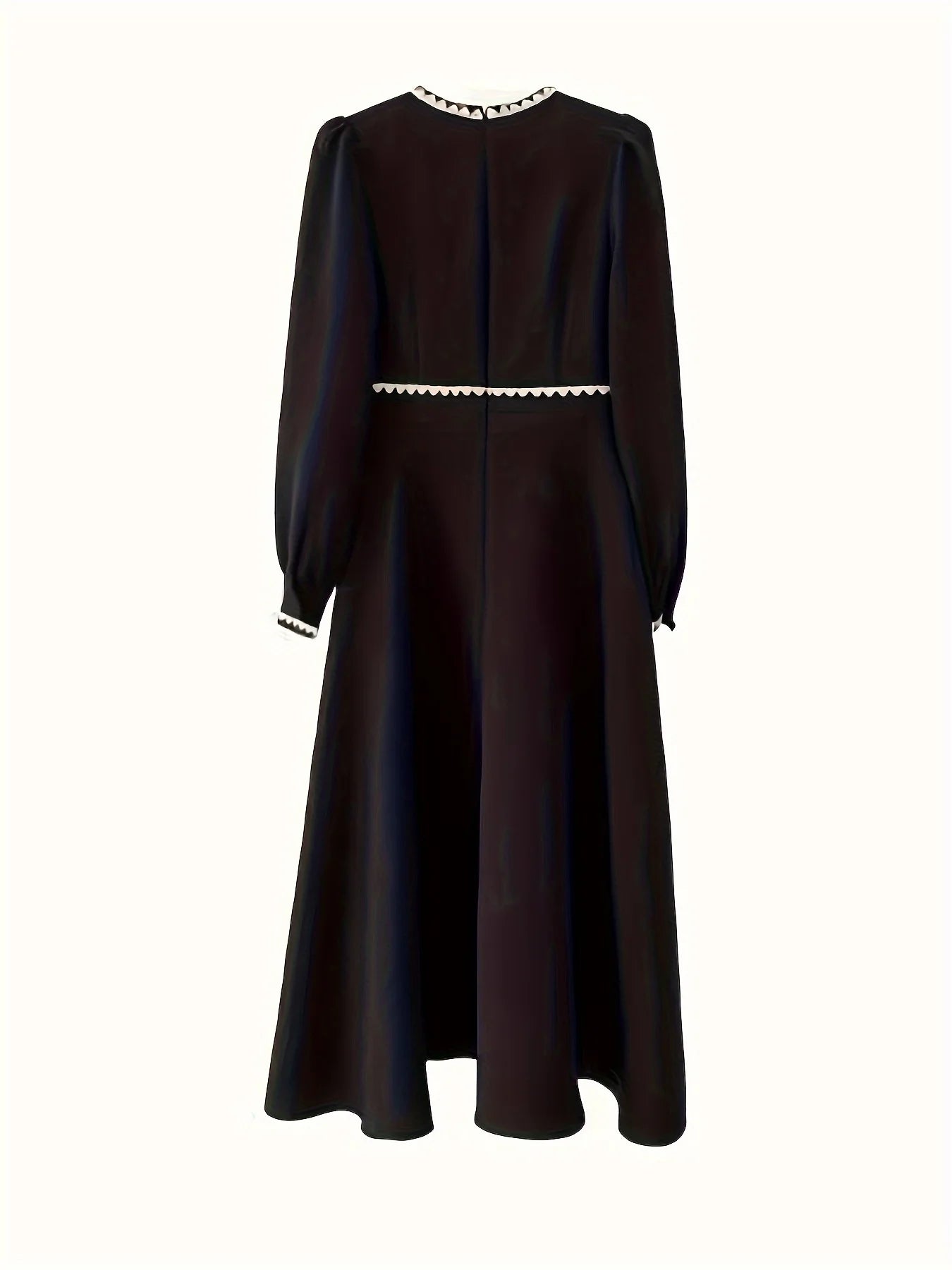 [Robe élégante à col en V] Robe élégante à col en V, ligne a, garniture contrastée, manches à manchette, boutons, vêtements pour femmes pour le printemps et l'automne