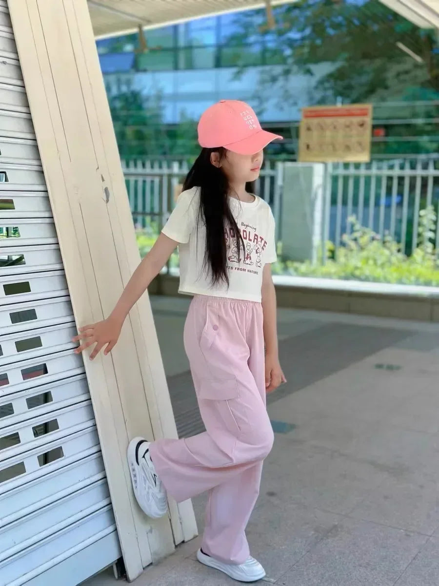 1 pièces filles vêtements pantalons filles à jambes larges enfants glace soie salopette nouveau anti-moustique pantalon sport Style vêtements porter à l'extérieur