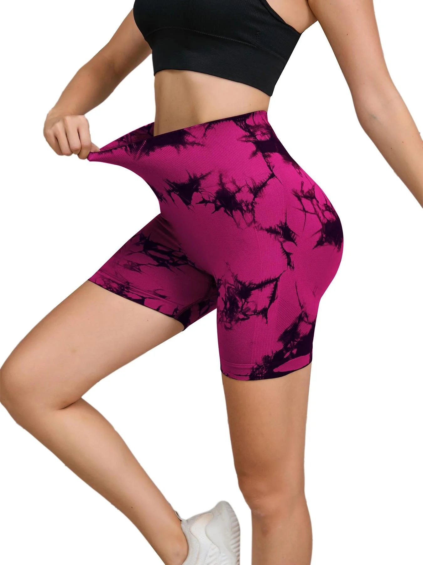 Pantalon de Fitness sans couture teint par nouage pour femmes, taille haute et levage des hanches, short serré de sport, course à pied, Sexy, pêche, Fitness, Yoga