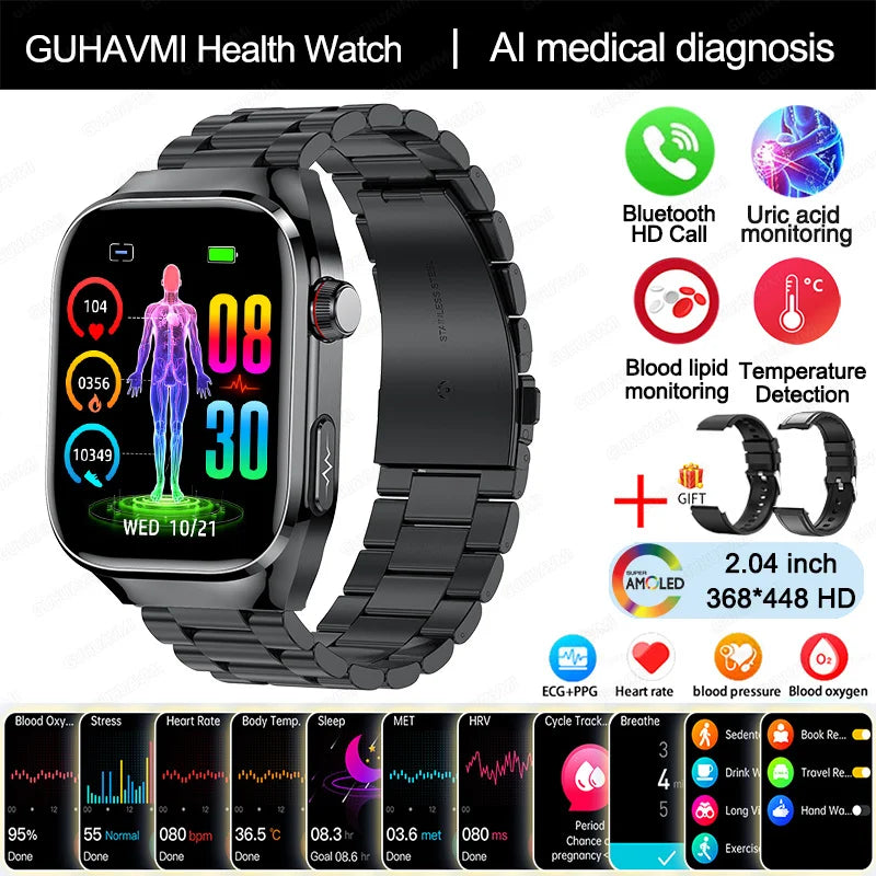2025 nouvelle montre intelligente ECG femmes BT appel fréquence cardiaque lipides sanguins acide uricique moniteur de santé montres AI voix 650mAh sport Smartwatch