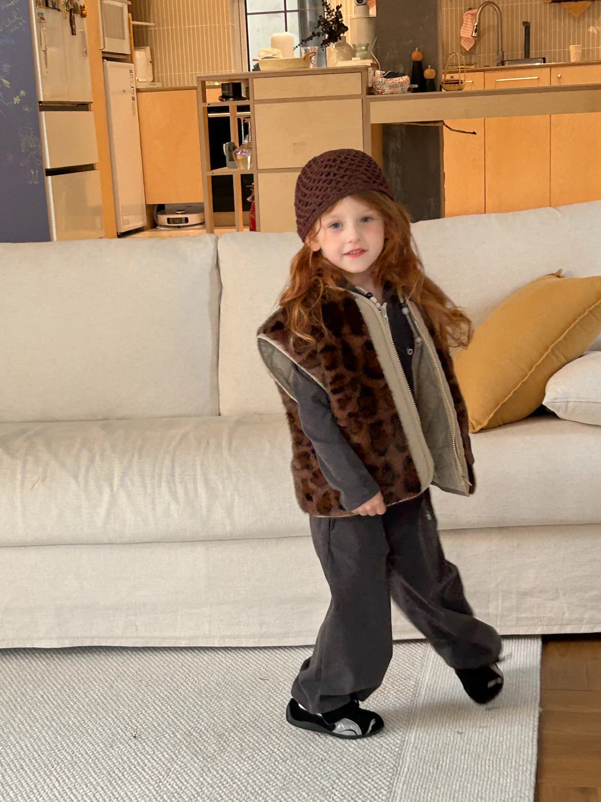 Manteau d'hiver pour filles, nouvelle mode, style occidental, fourrure intégrée, imprimé léopard, gilet en fourrure, tenue chaude quotidienne, 2025