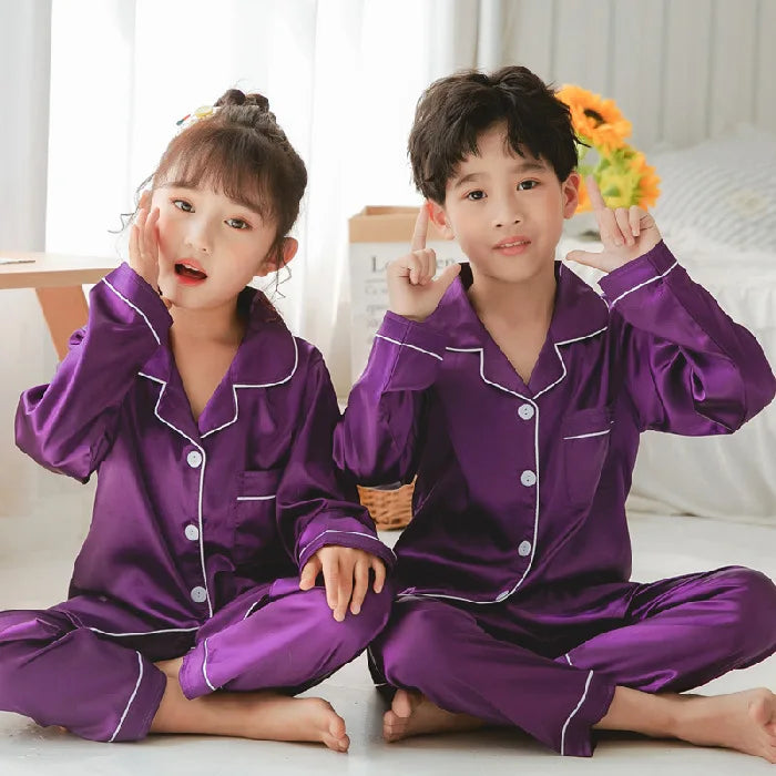 Vêtements pour enfants adolescente rose Satin Pyjamas à manches longues enfants Homewear vêtements garçons solide chemise de nuit soie Pijamas bébé Pjs