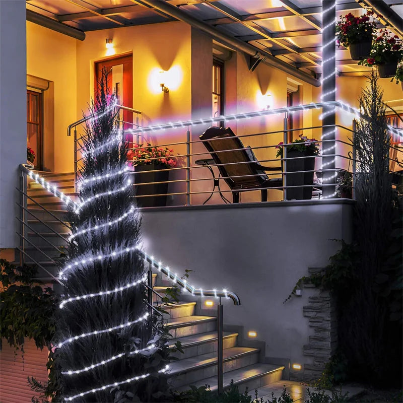 Solar string lights, outdoor tube rope lights, waterproof tube lights for outdoor home, garden, parties, and decorations. LED outdoor lights.