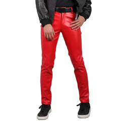 Pantalon en cuir PU pour hommes, Slim, à la mode, rouge, bleu, noir, gris, blanc, nouvelle collection 2024