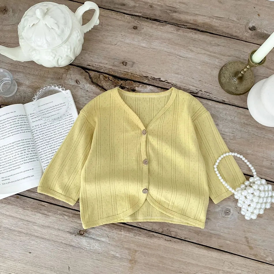 Veste d'été légère à manches longues pour enfants, vêtements pour tout-petits, cardigan solide pour documents, vêtements décontractés coréens pour bébés garçons et filles