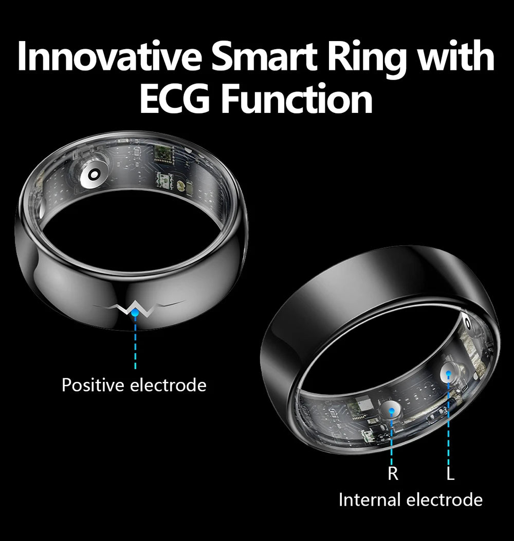 Haut de gamme ECG sang oxygène santé anneau intelligent fréquence cardiaque pression artérielle moniteur de sommeil anneaux 5ATM étanche plusieurs Modes de Sport