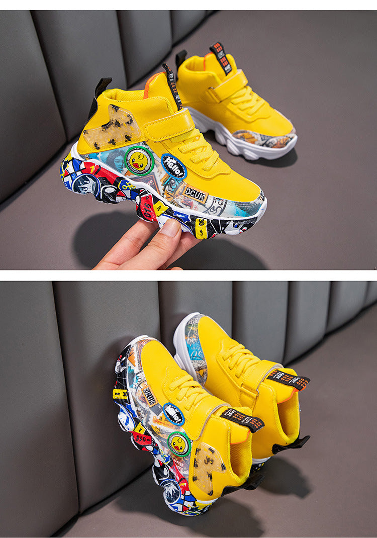 Taille 26-36 enfants sport baskets pour filles enfant dessin animé Graffiti modèle chaussures décontractées garçons basket-ball chaussure chaussures de sport