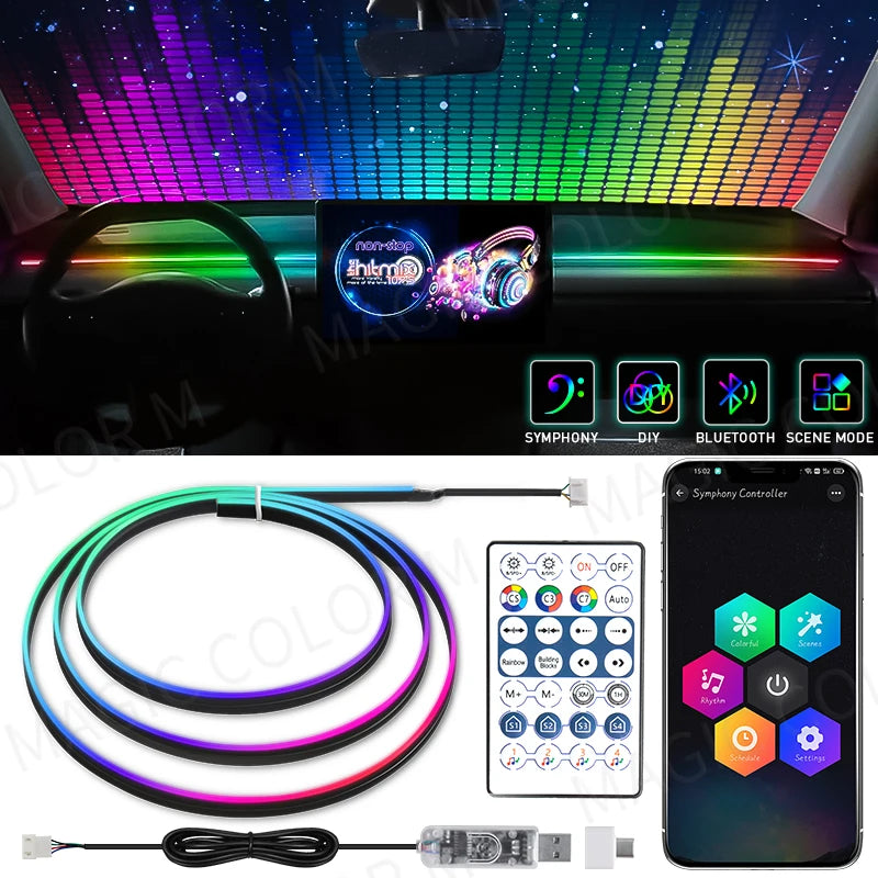 Vegetting 140cm lumières d'ambiance de voiture LED intérieur RGB symphonie atmosphère lampe USB APP contrôle à distance pour Tesla modèle 3 Y S X