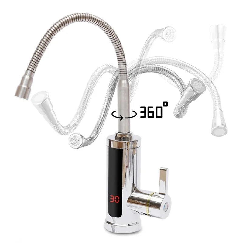 Robinets de cuisine robinet électrique robinet de cuisine chauffe-eau instantané chauffable 3KW salle de bains cuisine rotatif 360 °   LCD