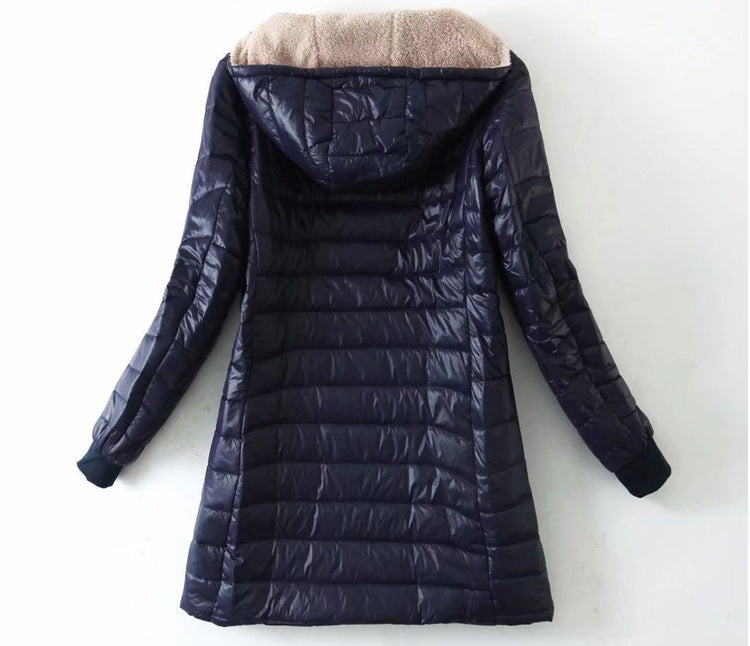 Women's Korean-style mid-length hooded cotton coat, warm lambswool coat and velvet jacket, new autumn and winter 2023 collection