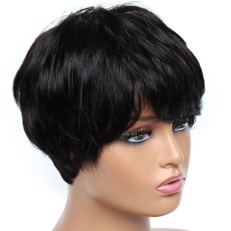 Cheap short human hair wigs, bob pixie cut human hair wig for women, Brazilian hair human hair wig, colored wig with bangs