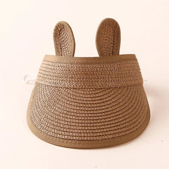 Chapeau de soleil d'été pour enfants en bas âge, casquette à visière en paille réglable et respirante pour garçons et filles, casquette de plage en plein air avec oreilles mignonnes