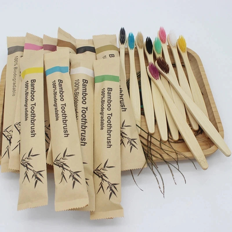 Brosses à dents en bambou 100 pièces brosse à dents réutilisable écologique adulte brosse à dents souple en bois écologique végétalien