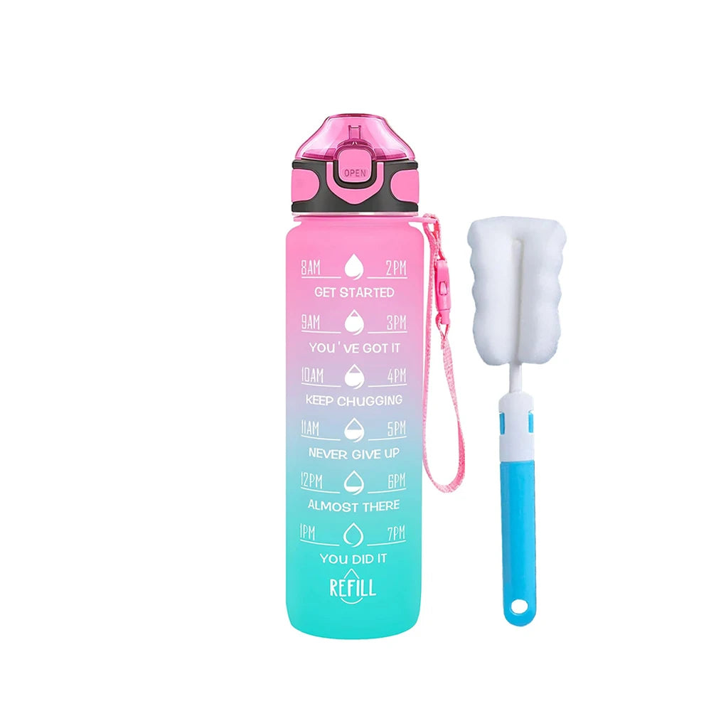 Bouteille d'eau potable de 32 oz avec fois pour boire et paille, motivation avec sangle de transport, étanche BPA et sans toxique
