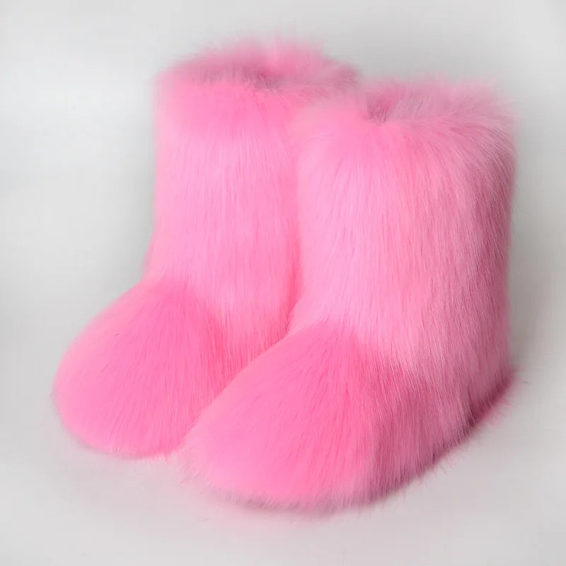 Bottes de neige d'hiver pour femmes en plein air de luxe fourrure fausse fourrure de renard bottes femme en peluche chaud plate-forme chaussures nouvelle mode Bottes grande taille 46