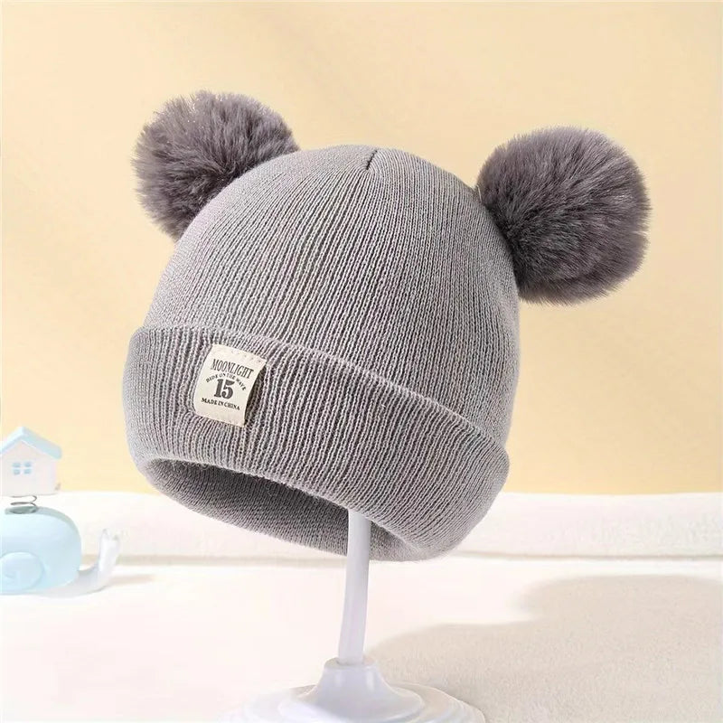 Bonnet en tricot avec pompon pour enfants chapeaux chauds pour bébés chapeau pour enfants accessoires pour garçons et filles document solide automne et hiver