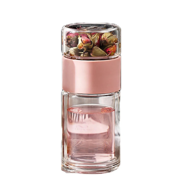 Bouteille d'eau en verre double de haute qualité avec étui, bouteille de clics de thé, infuseur, gobelet, verres, bouteille d'eau écologique