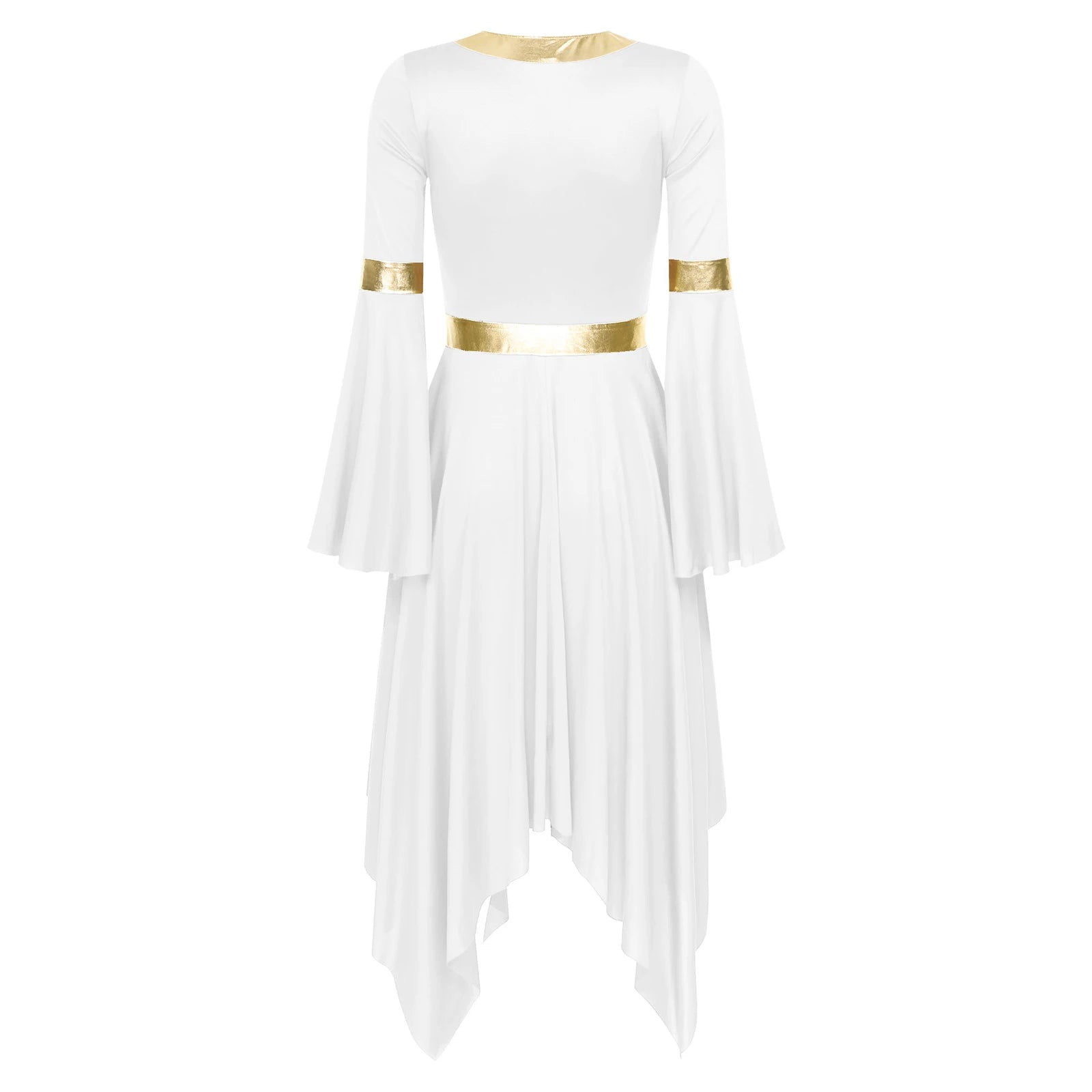 Robe de danse lyrique à manches longues pour femmes, robe à ourlet irrégulier, costume de spectacle liturgique, vêtements de danse modernes, culte de la chorale d'église