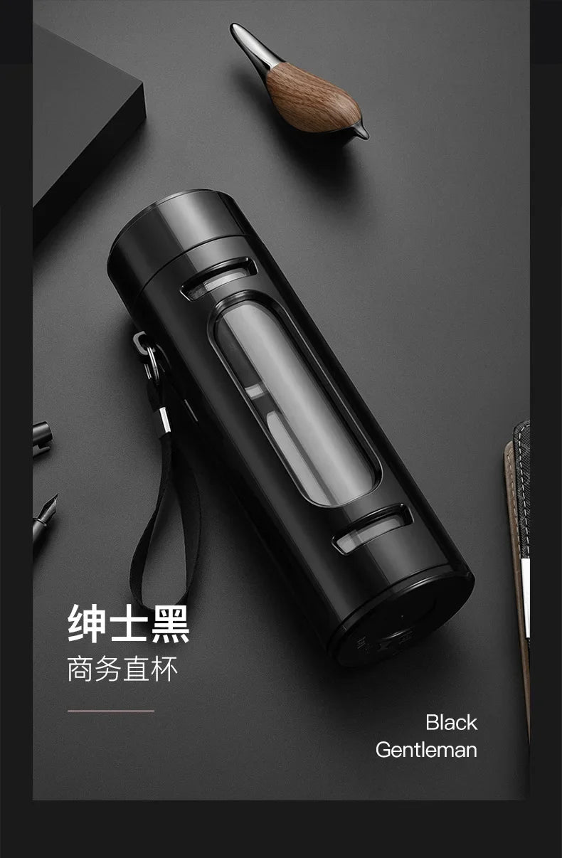 400, 600, 800, 1000ml glass bottle/cup with filter cord, plastic case, glass cup, water bottle, business gift, black/blue
