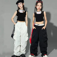 Pantalon de jogging Hip Hop pour enfants de 5 à 14 ans, Cargo pour filles, pantalon droit pour adolescentes, taille haute, Vintage, décontracté, Streetwear, Baggy