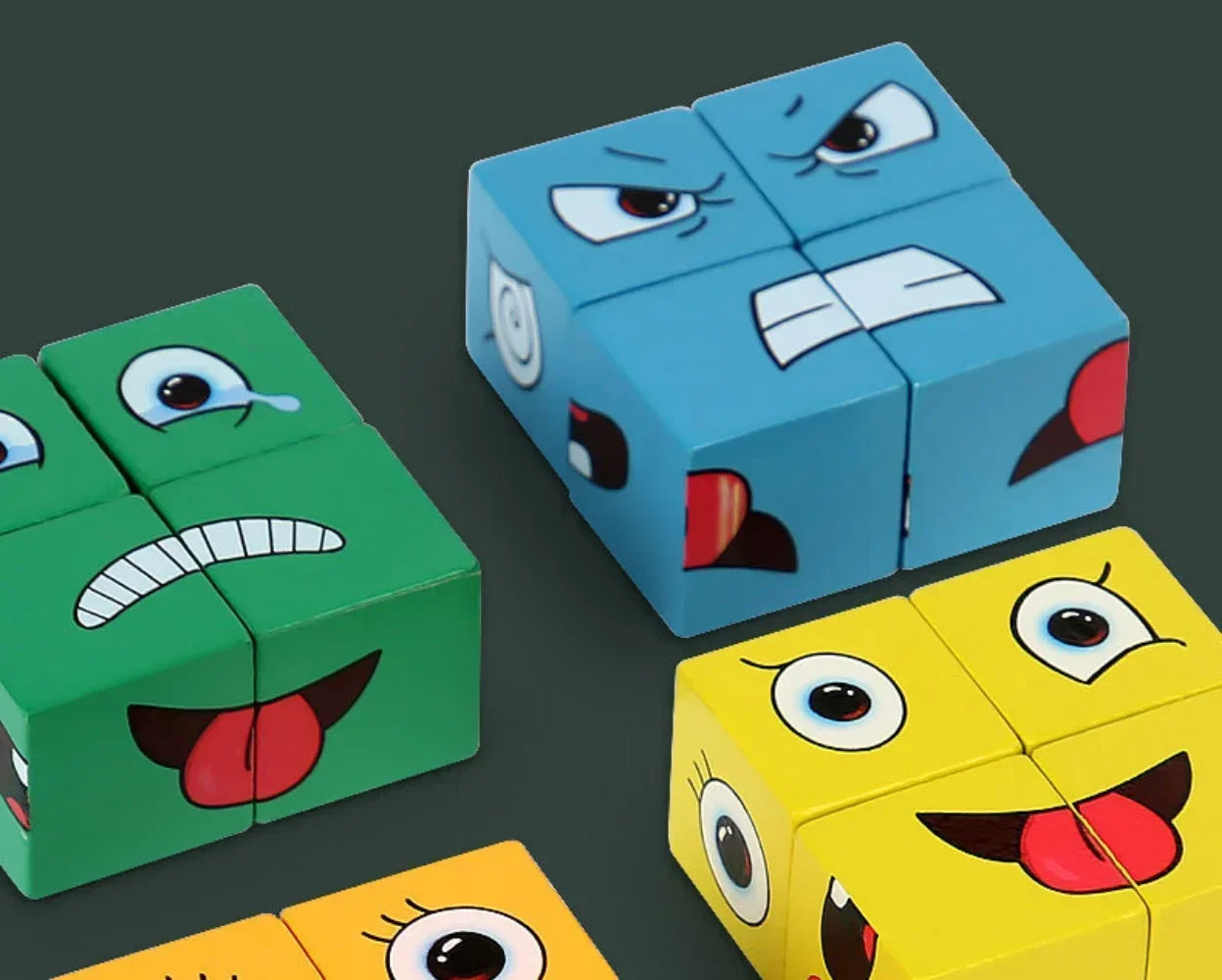Cube visage changeant bois Puzzle blocs de construction jeu de société Montessori Expression blocs en bois Blocs pour enfants enfants jouets cadeau