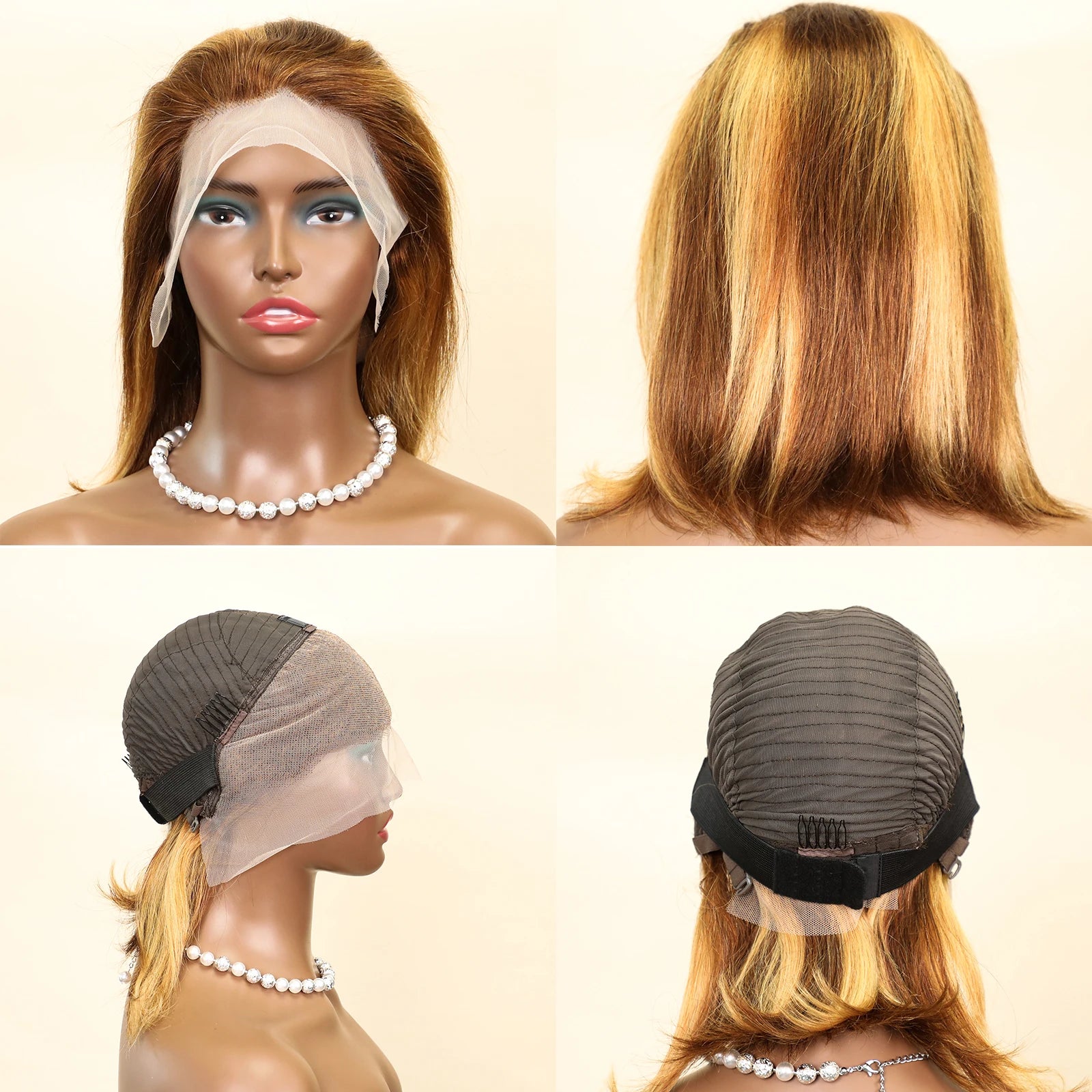 100% perruques de cheveux humains 13x4 dentelle cheveux humains dentelle frontale perruque prêt à porter Bob perruques 220 densité pour les femmes noires 4/27 couleur or