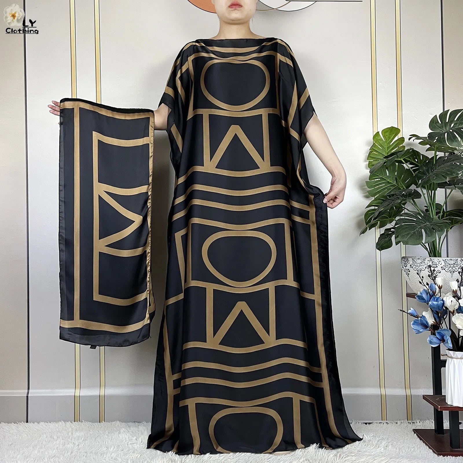 Muslim abayas with belt for women, African maxi dress, elegant evening dress, soft printed turban, new fashion, 2023
