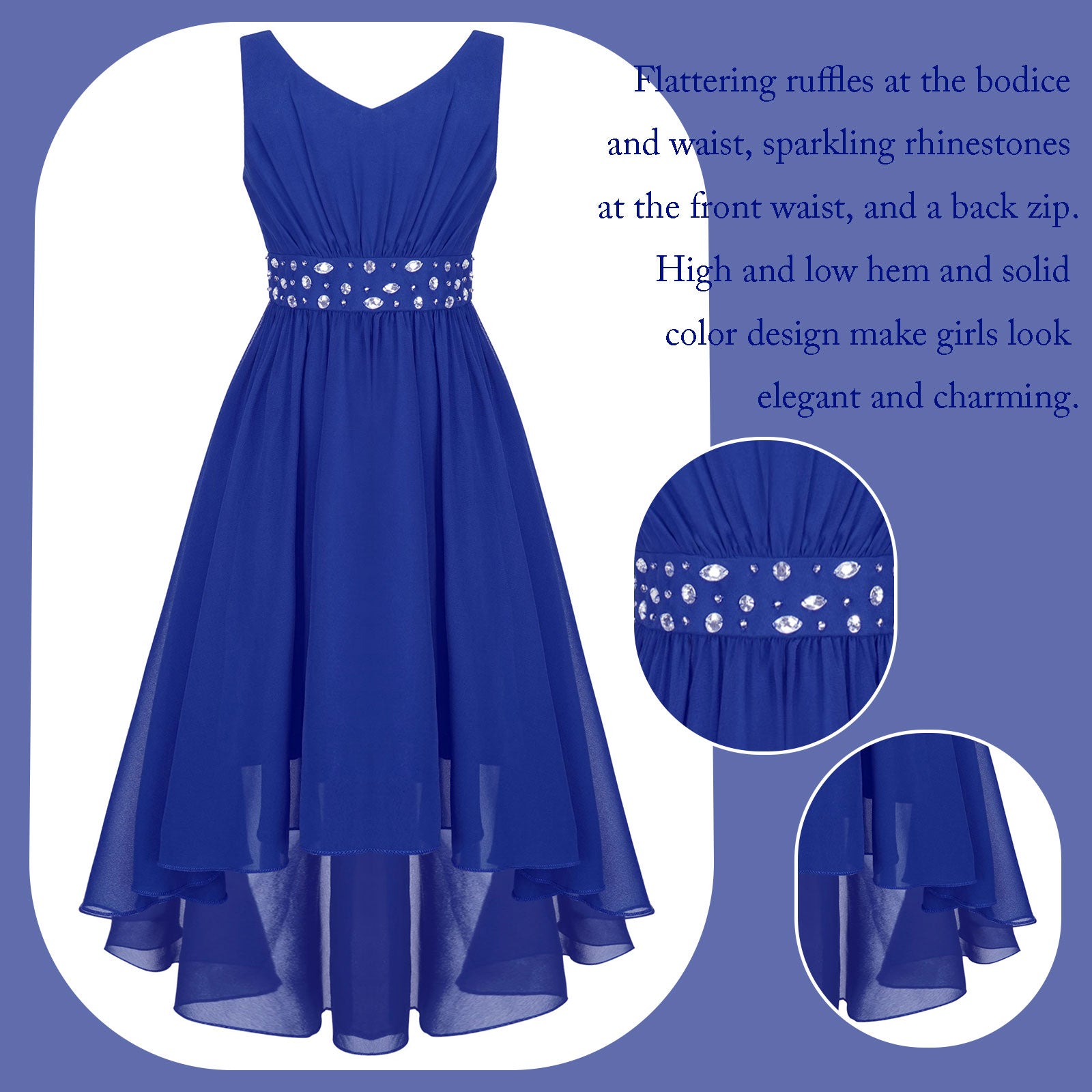 Robe perlée pour filles, élégante, brillante, rose, pour adolescentes, pour cérémonie de première Communion, ourlet Hi-Lo, fleur de demoiselle d'honneur