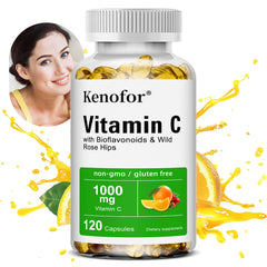 Vitamine C 1000 Mg - avec agrumes, églantier, soutien immunitaire, production de collagène, santé de la peau, antioxydant, 120 gélules