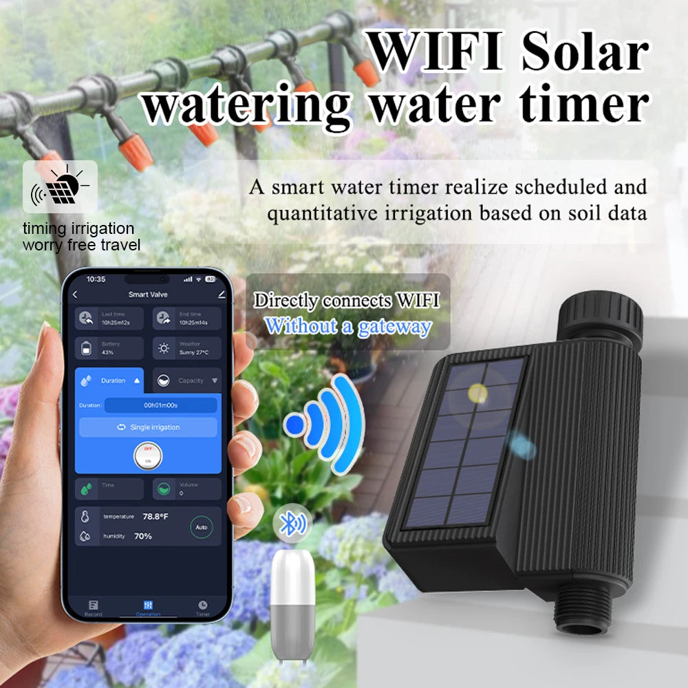 Tuya Wifi Smart Watering Timer, Solar Powered Drip Irrigation System, Built-in Water Flow Recorder, Water Controller