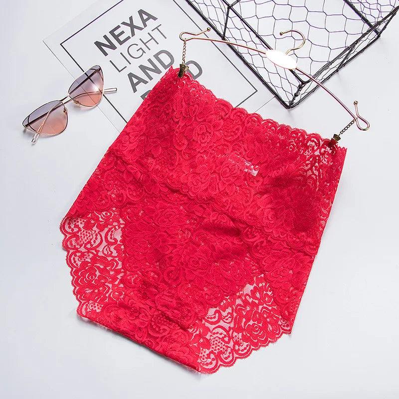 1-Piece Sexy High-Waisted Lace Panties, Comfortable, Stretchy, Semi-Transparent, French Cut, Women's Underwear, Breathable Lingerie, Sizes S-3XL 