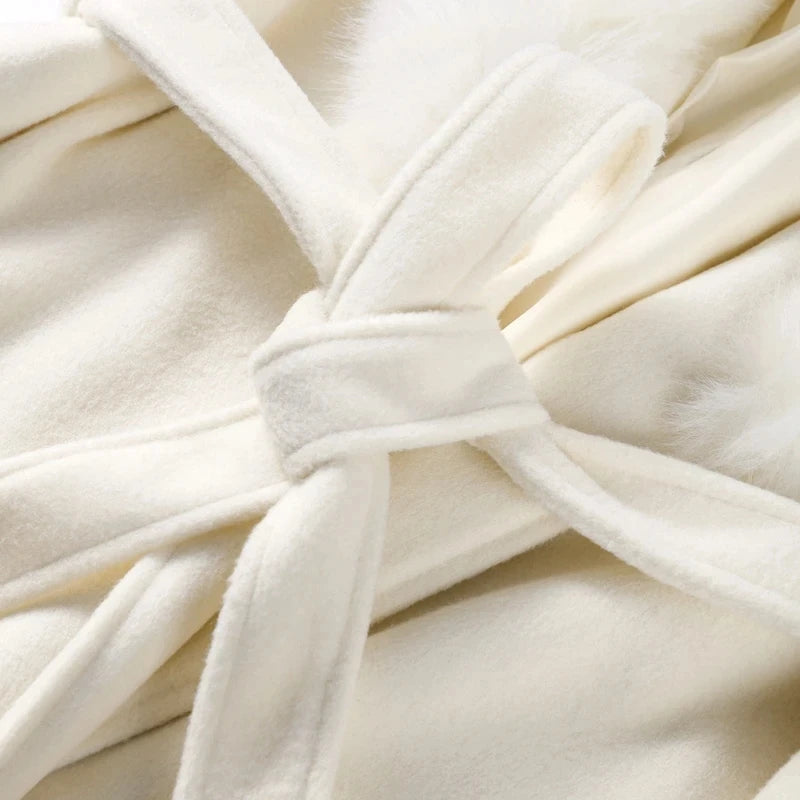 Manteau en laine pour femmes, Patchwork de fourrure solide, mode, manches longues, col en v, à lacets, pardessus Long ample, automne, bureau, vêtements d'extérieur pour dames