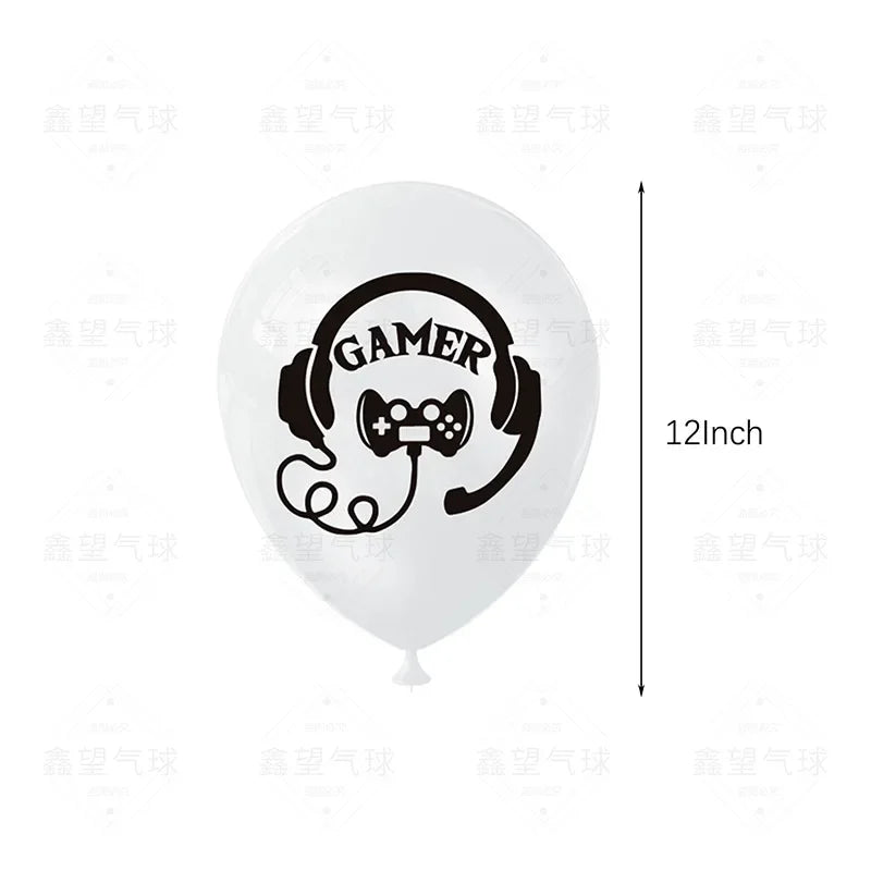 Blue game on balloons, video game controller themed latex balloon, Happy Boys game, children's birthday party favors, Gamer level up balloon