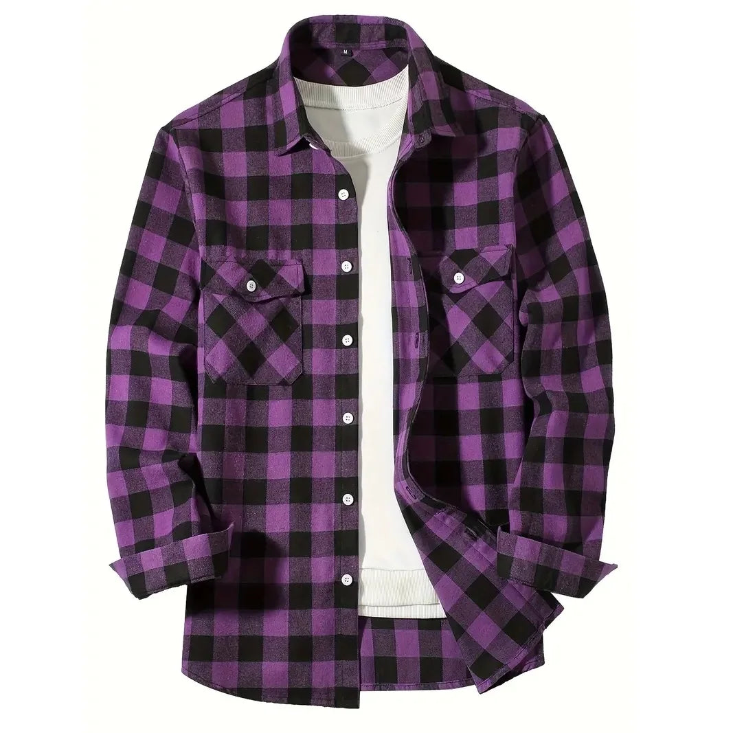 Chemises pour hommes simple boutonnage classique Plaid intelligent décontracté chemise en flanelle à manches longues poitrine deux poches conception printemps automne hommes hauts