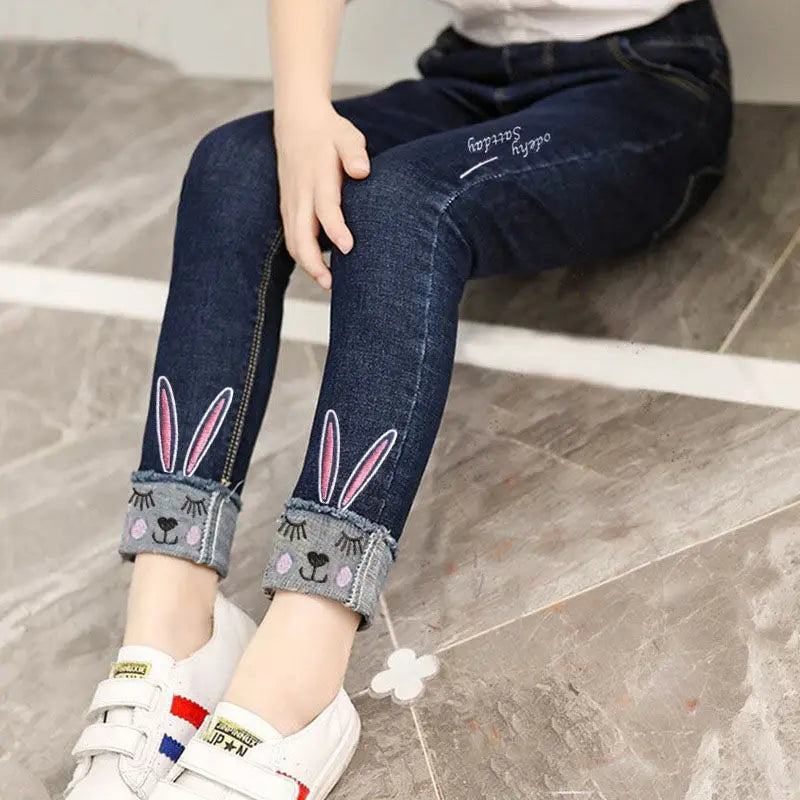 New Fashion Girls Jean Spring Summer and Autumn Soft Casual Boutique Cotton Kawaii Girls Elegant Jean Children's Pants 3-12Y