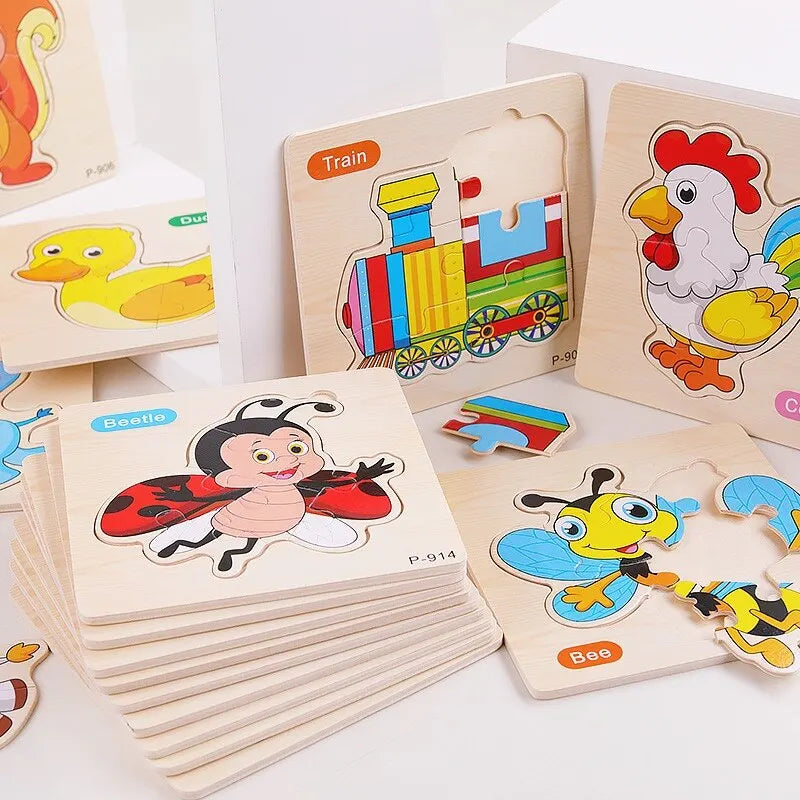 3 PCs couleur aléatoire Puzzle 3D jouets éducation précoce en bois Cartoon Animal Puzzle Puzzle infantile Puzzle Conseil jouets
