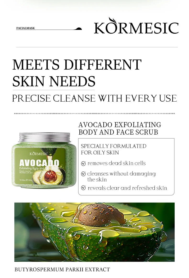 KORMESIC – gommage du visage à l'avocat, crème pour le corps, Lotion hydratante, nettoyage en profondeur, Anti-rides, exfoliant, soins pour la peau
