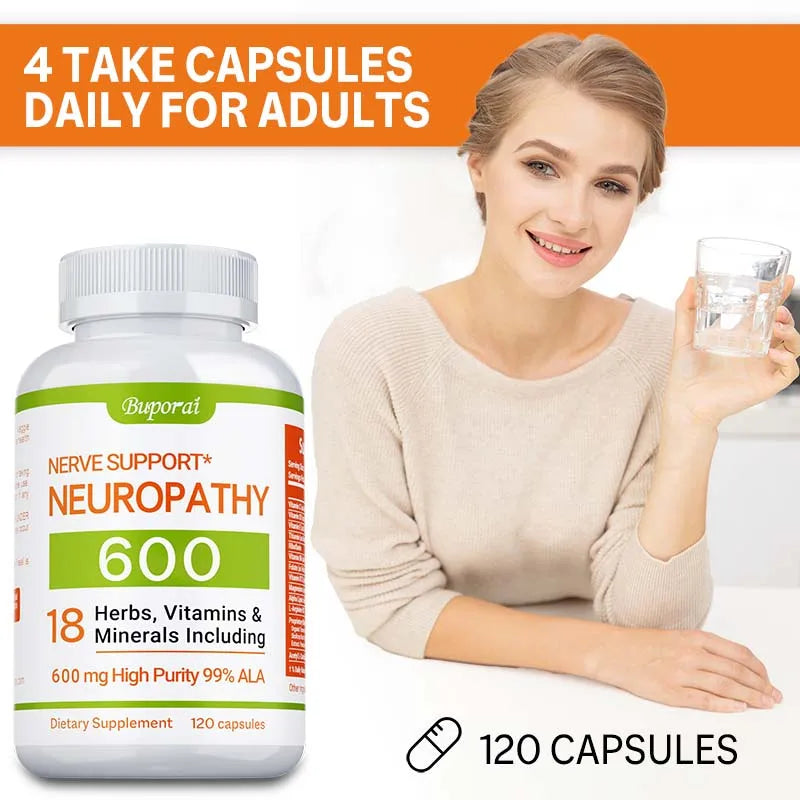 Complément de soutien pour la neuropathie 600 mg - Soutient le système nerveux, soulage le stress, favorise la fonction cérébrale et augmente l'énergie