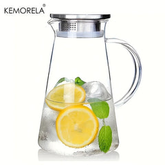 Pichet à eau Transparent en verre résistant à la chaleur, bouilloire et tasses d'eau froide avec poignée, pichet de grande capacité pour le bureau et la maison